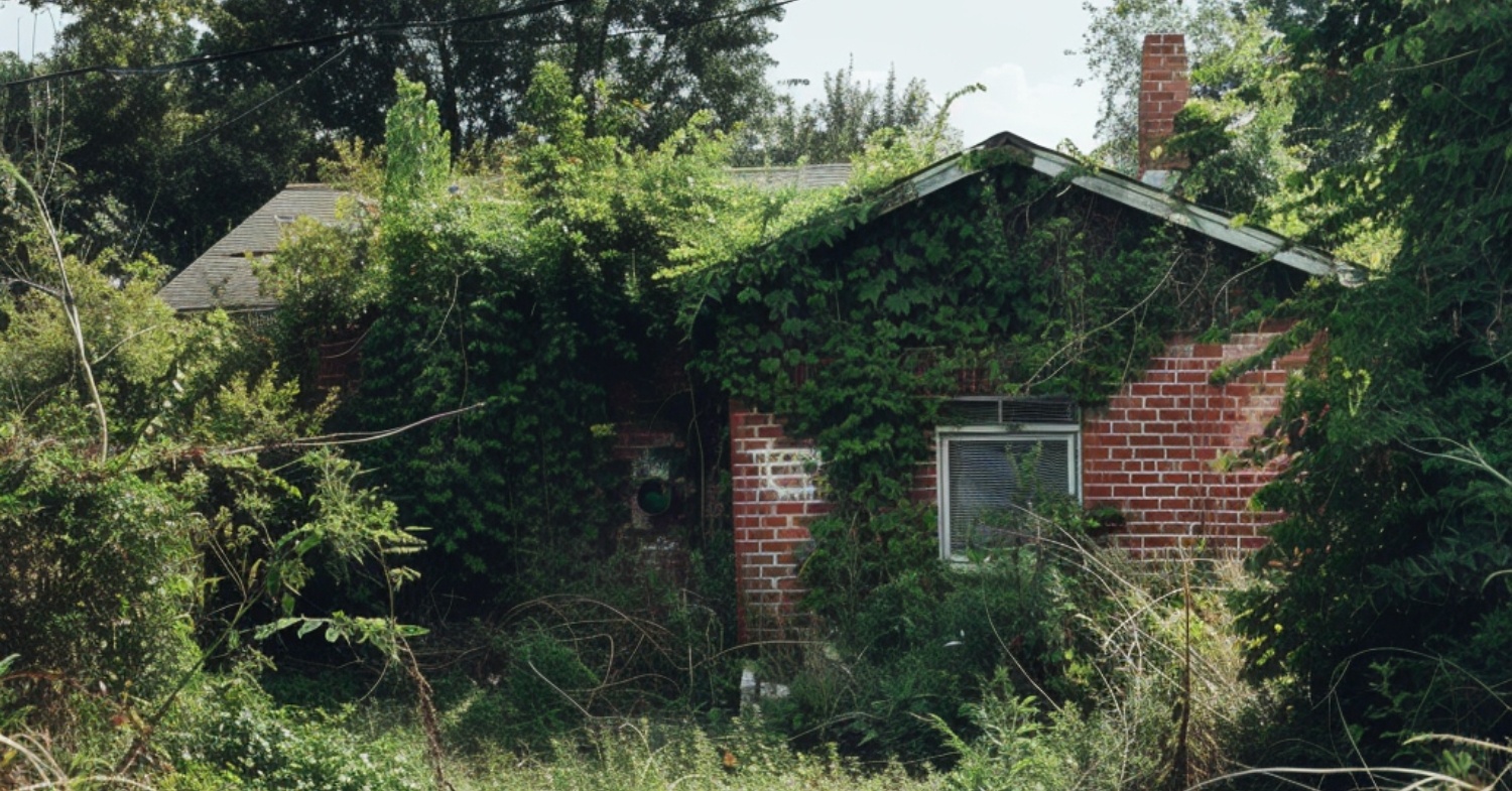 A vacant property with an overgrown yard